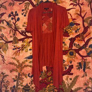 Short-sleeve Orange Flowing Cardigan